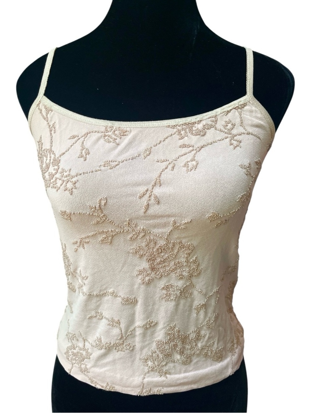 Vintage Y2K bebe Beaded Tank Top Ballet Pink Stretch Cropped L USA